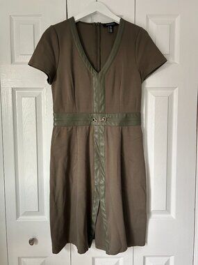 Ellen Tracy Olive Green Buckle Mini Dress